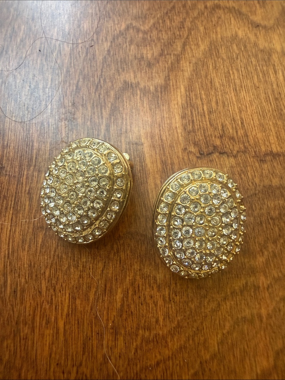 Vintage Gold Crystal Cluster Clip-On Earrings - signed China - 1” long